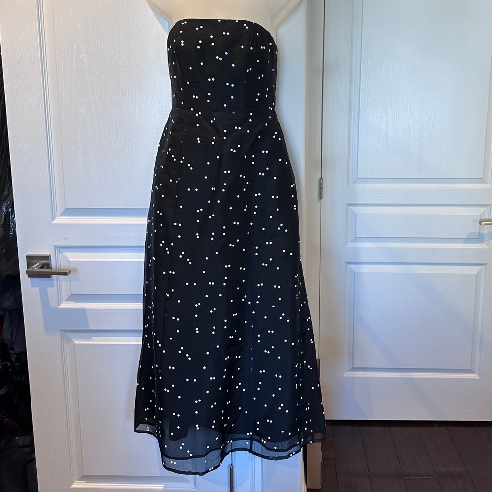 Talbots Black Strapless Dress with White Polka Dots